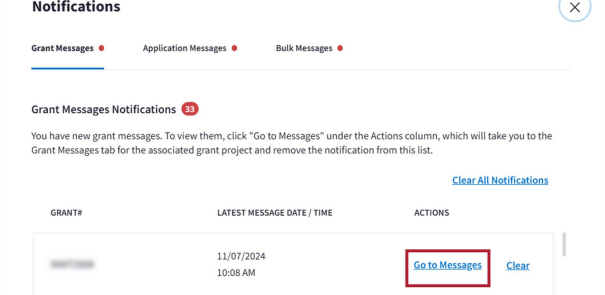 Go to Messages link