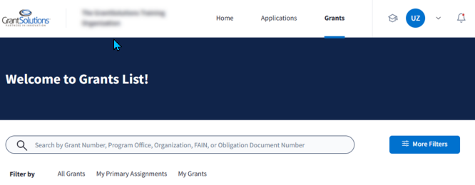 Grant List screen