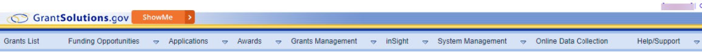 GrantSolutions GMM menu bar.